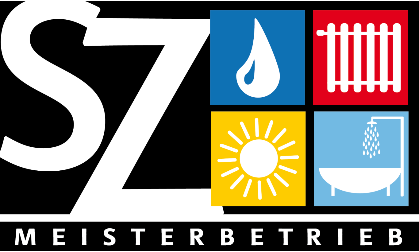Logo von SZ Meisterbetrieb mit Symbolen für Wasser, Wärme, Sonne und Bad.